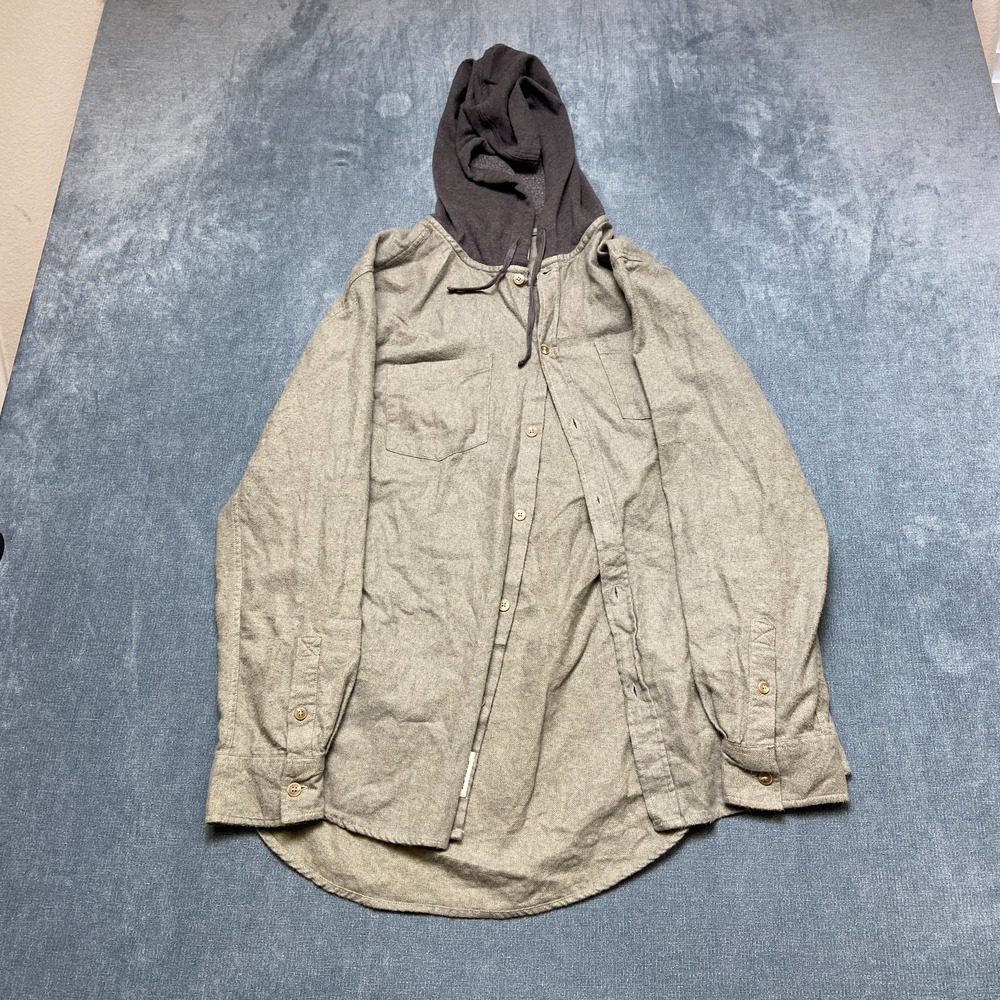 Modern Amusement Shirt Jacket Mens Large Gray Cotton Outdoor Hooded Button Front